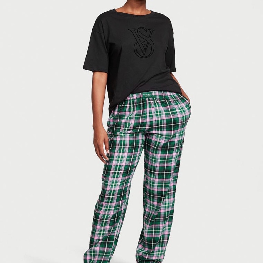 Victoria's Secret Black Pajama Set with Pink Accents